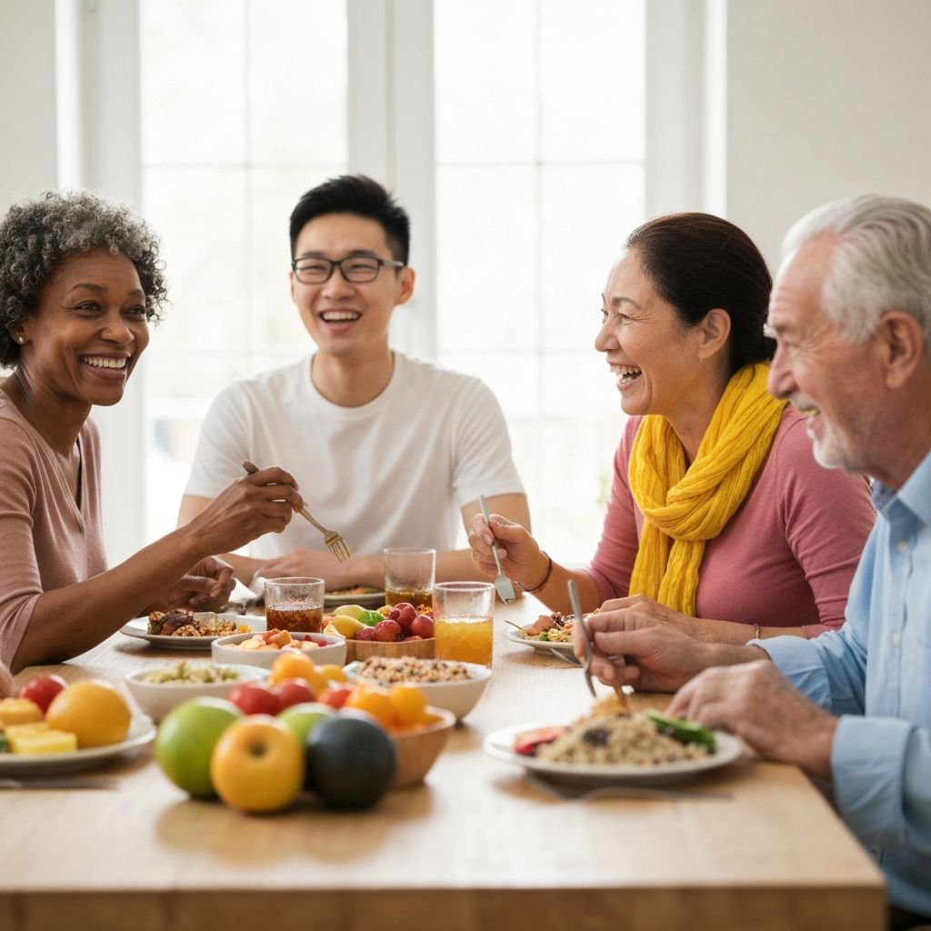 Group of people enjoying a healthy meal together