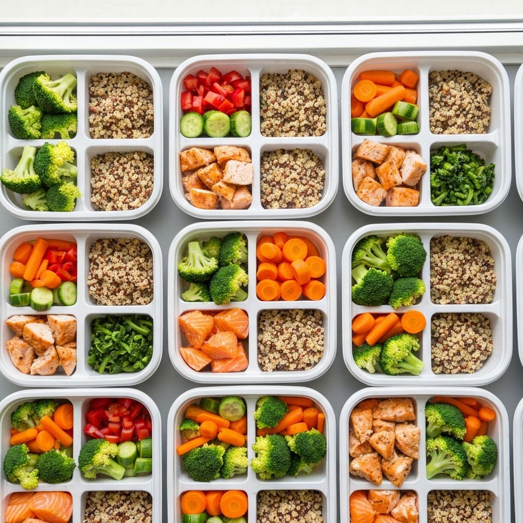 Organized meal prep containers with colorful vegetables